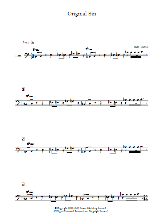 Bill Bruford Original Sin Sheet Music Notes & Chords for Double Bass - Download or Print PDF
