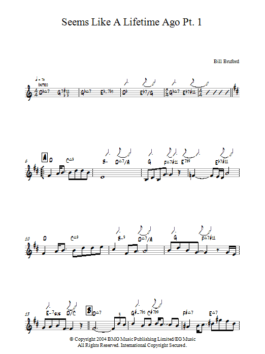 Bill Bruford Seems Like A Lifetime Ago Pt. 1 Sheet Music Notes & Chords for Piano - Download or Print PDF