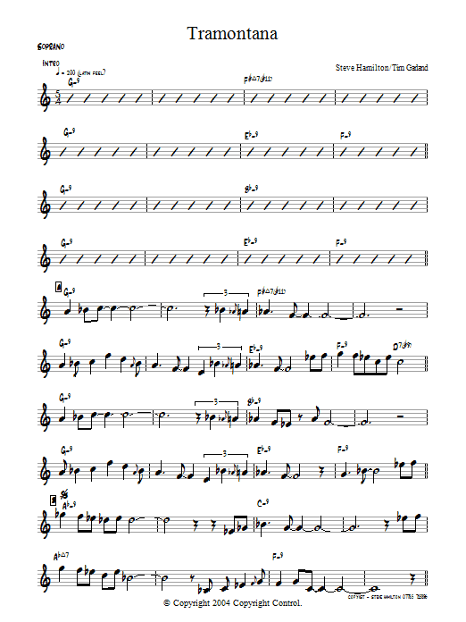 Bill Bruford Tramontana Sheet Music Notes & Chords for Soprano Sax - Download or Print PDF