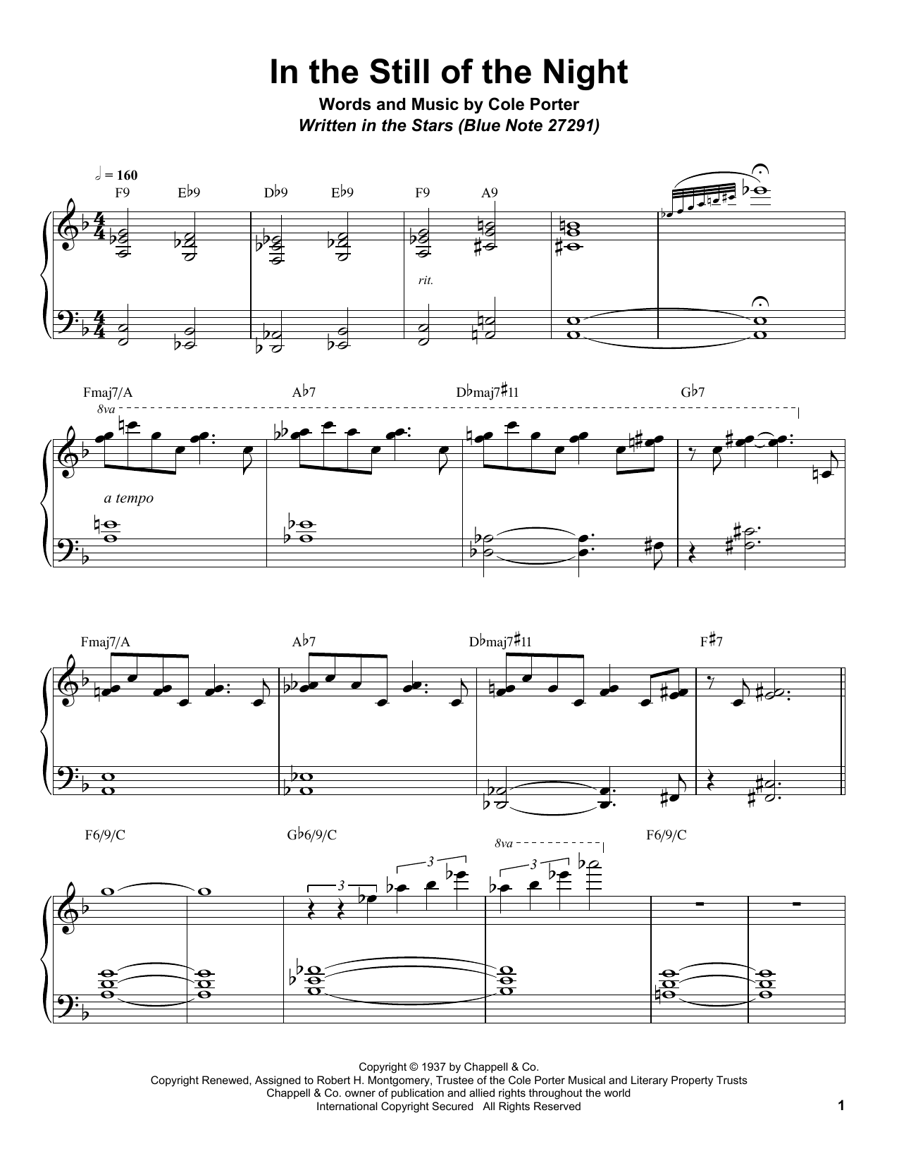 Bill Charlap In The Still Of The Night Sheet Music Notes & Chords for Piano Transcription - Download or Print PDF