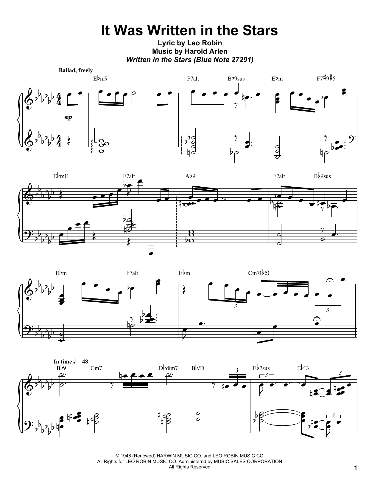 Bill Charlap It Was Written In The Stars Sheet Music Notes & Chords for Piano Transcription - Download or Print PDF
