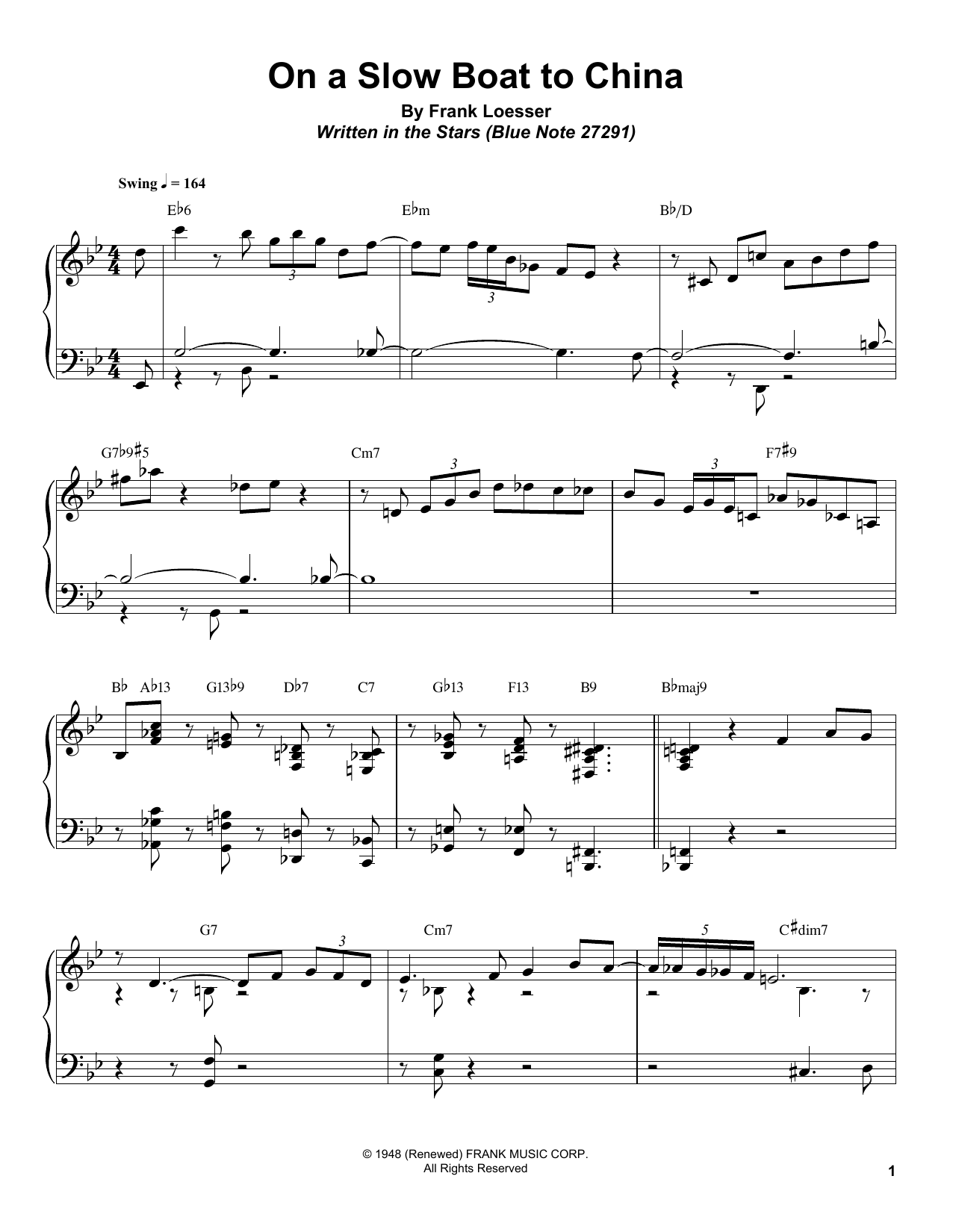 Bill Charlap On A Slow Boat To China Sheet Music Notes & Chords for Piano Transcription - Download or Print PDF