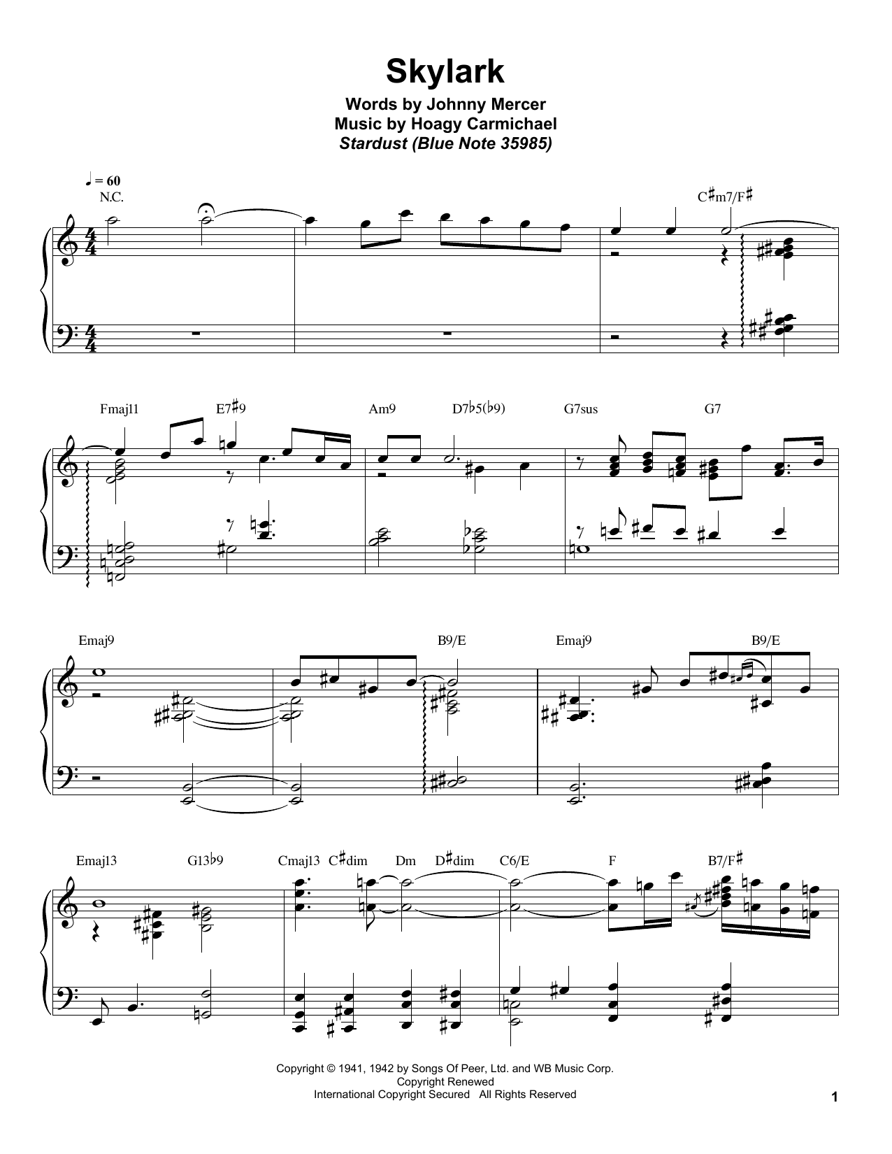 Bill Charlap Skylark Sheet Music Notes & Chords for Piano Transcription - Download or Print PDF