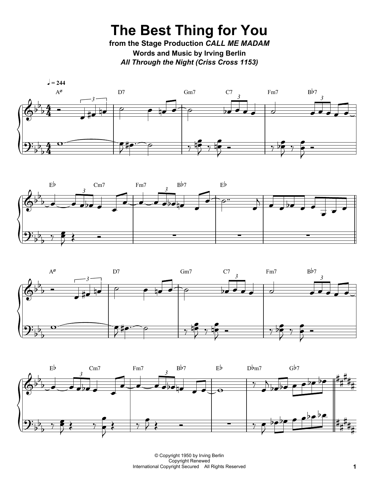 Bill Charlap The Best Thing For You Sheet Music Notes & Chords for Piano Transcription - Download or Print PDF