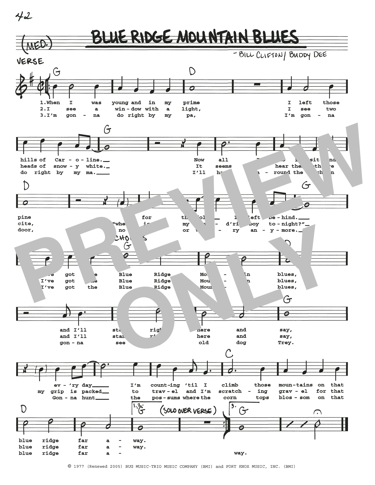 Bill Clifton Blue Ridge Mountain Blues Sheet Music Notes & Chords for Real Book – Melody, Lyrics & Chords - Download or Print PDF