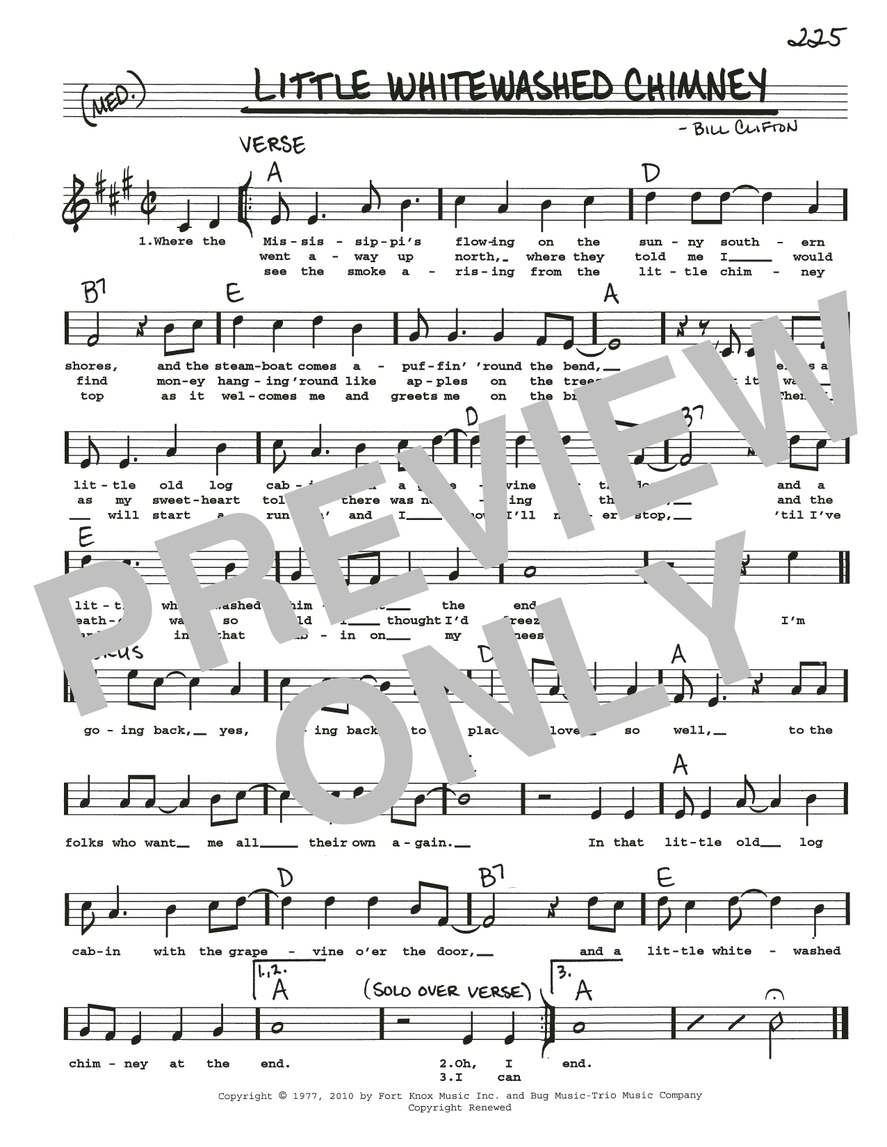 Bill Clifton Little Whitewashed Chimney Sheet Music Notes & Chords for Real Book – Melody, Lyrics & Chords - Download or Print PDF