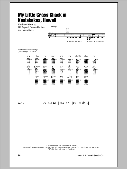 Bill Cogswell My Little Grass Shack In Kealakekua, Hawaii Sheet Music Notes & Chords for Ukulele with strumming patterns - Download or Print PDF