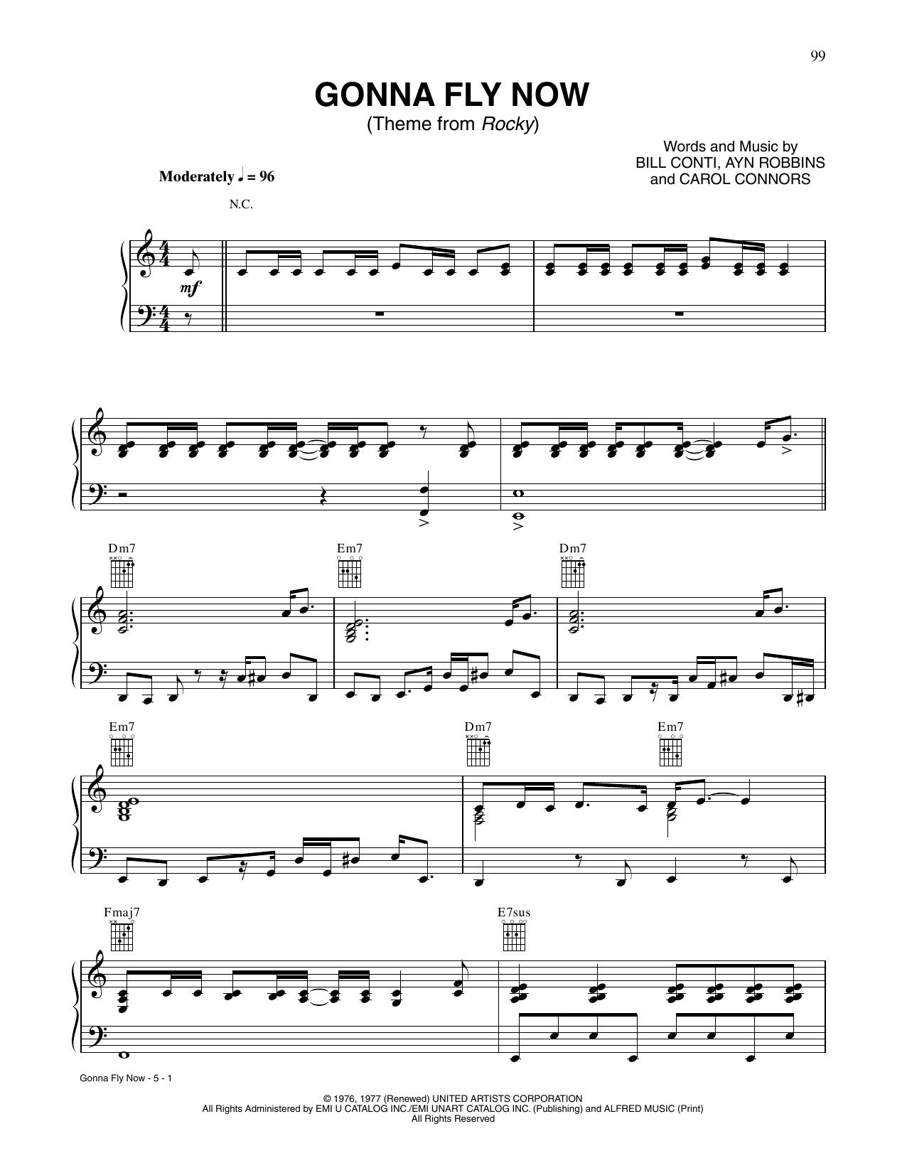 Bill Conti Gonna Fly Now (from Rocky) Sheet Music Notes & Chords for Piano, Vocal & Guitar Chords (Right-Hand Melody) - Download or Print PDF