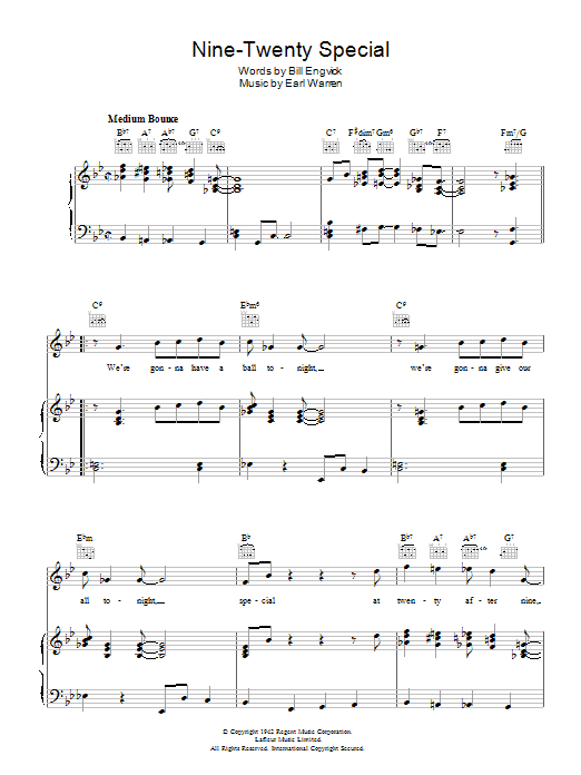 Bill Engvick Nine-Twenty Special Sheet Music Notes & Chords for Piano, Vocal & Guitar (Right-Hand Melody) - Download or Print PDF