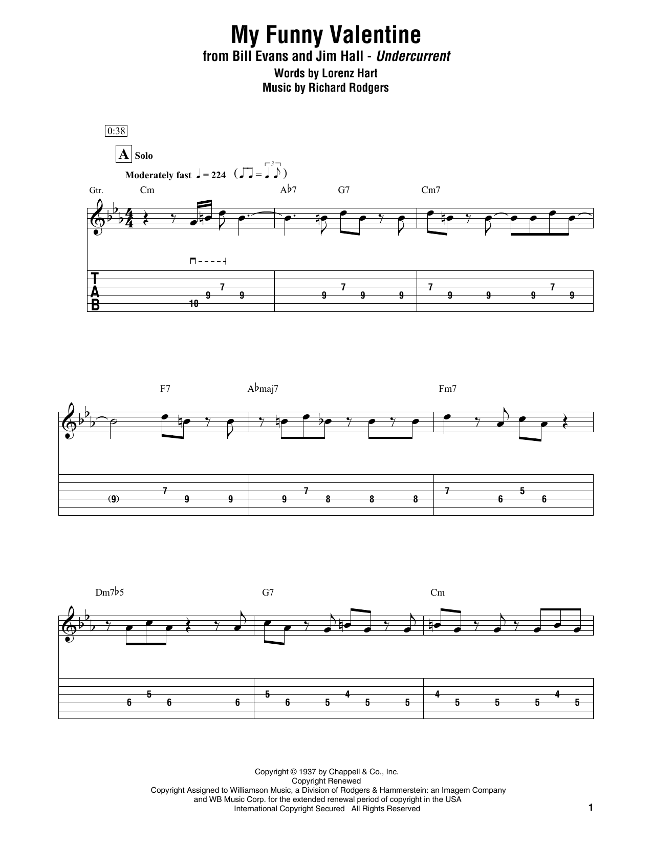 Bill Evans & Jim Hall My Funny Valentine Sheet Music Notes & Chords for Electric Guitar Transcription - Download or Print PDF