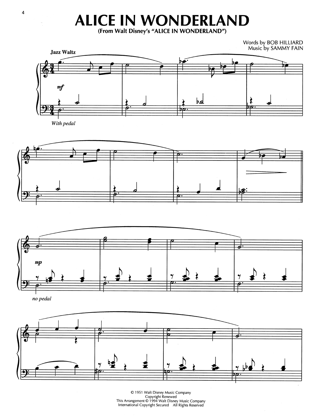 Bill Evans Alice In Wonderland (from Disney's Alice In Wonderland) (arr. Bill Boyd) Sheet Music Notes & Chords for Piano Solo - Download or Print PDF