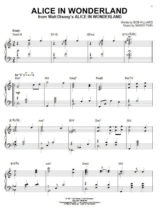 Bill Evans Alice In Wonderland [Jazz version] (arr. Brent Edstrom) Sheet Music Notes & Chords for Piano - Download or Print PDF