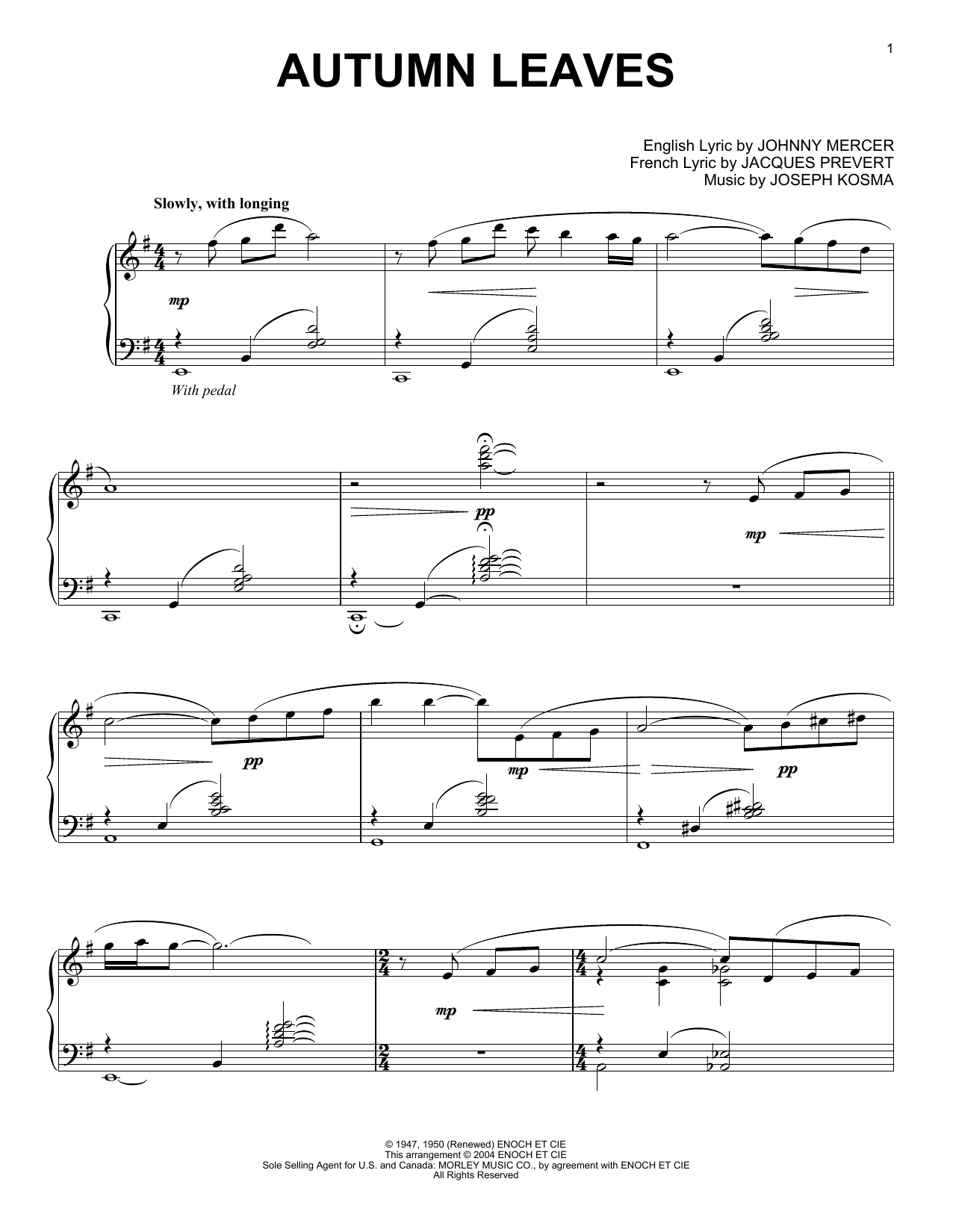 Bill Evans Autumn Leaves Sheet Music Notes & Chords for Piano - Download or Print PDF
