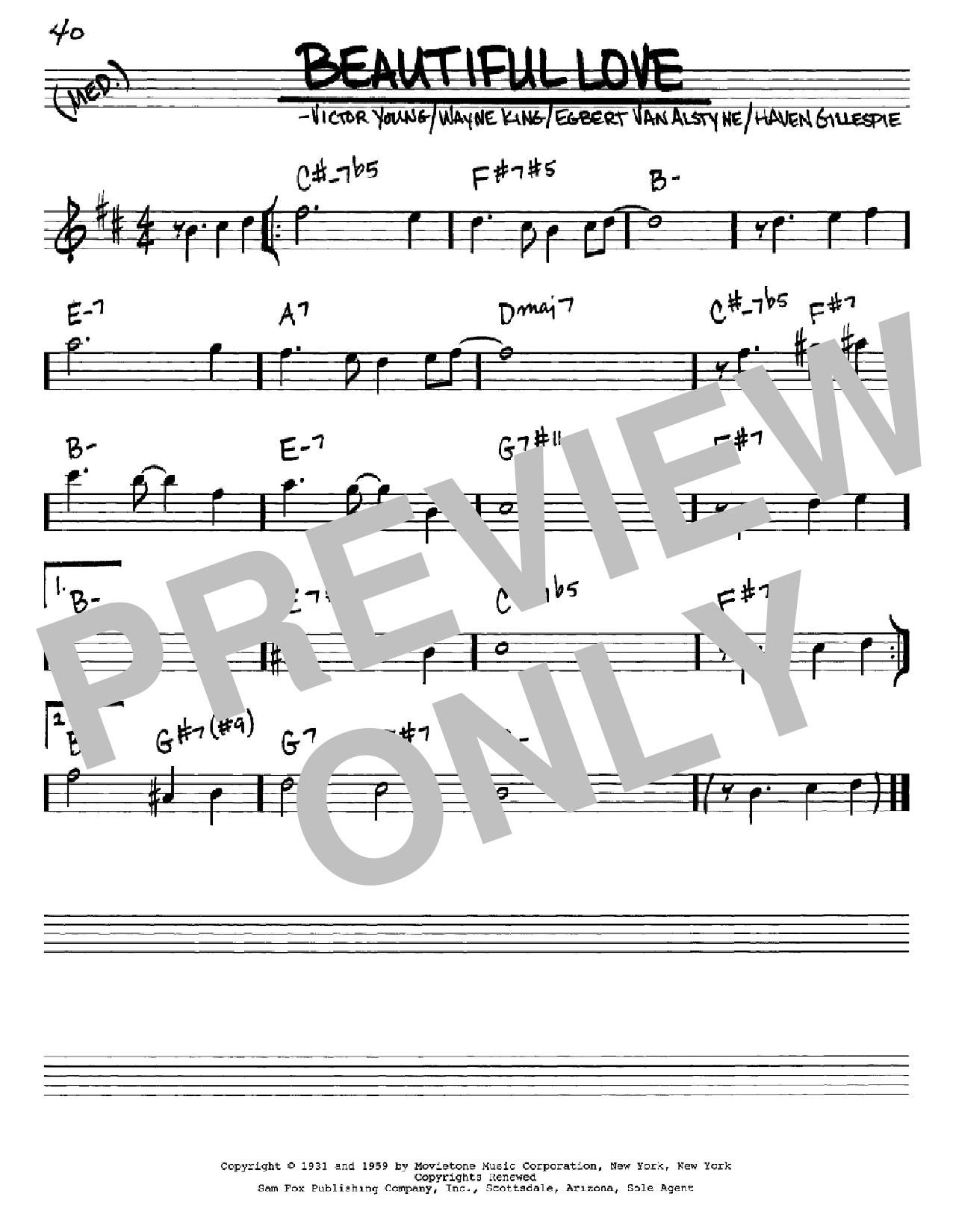 Bill Evans Beautiful Love Sheet Music Notes & Chords for Real Book – Melody & Chords - Download or Print PDF