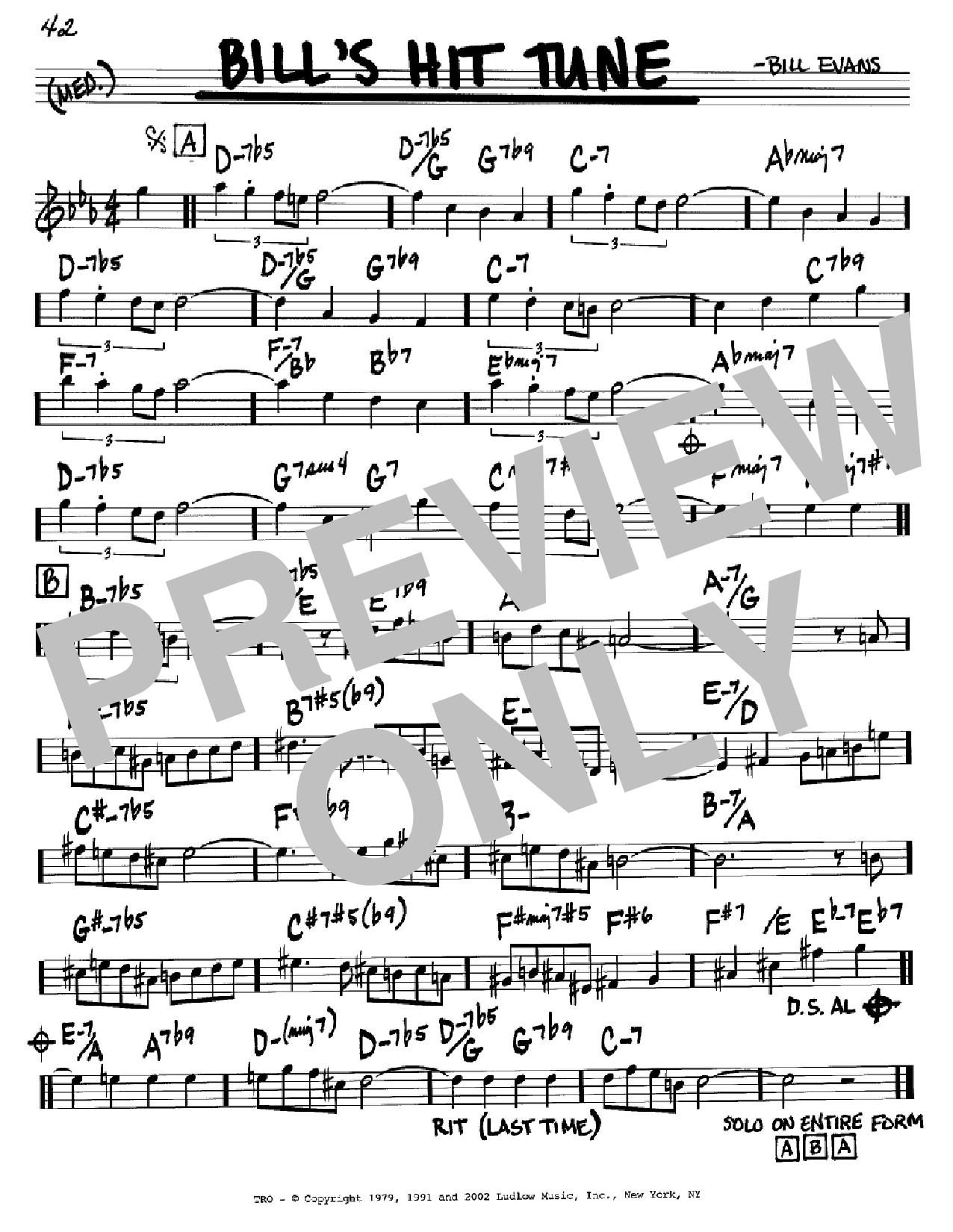 Bill Evans Bill's Hit Tune Sheet Music Notes & Chords for Piano Solo - Download or Print PDF