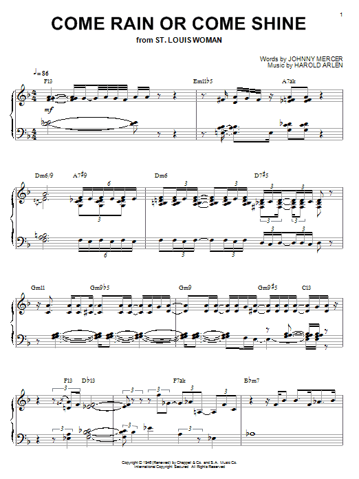 Bill Evans Come Rain Or Come Shine Sheet Music Notes & Chords for Piano - Download or Print PDF