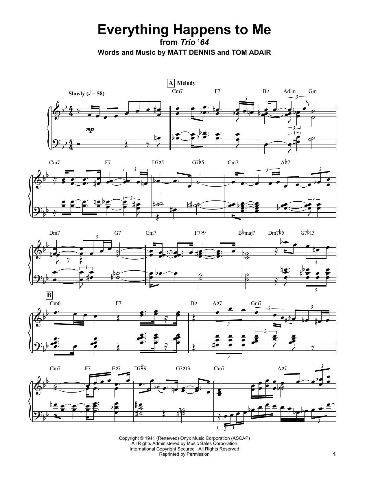Bill Evans Everything Happens To Me Sheet Music Notes & Chords for Piano Solo - Download or Print PDF
