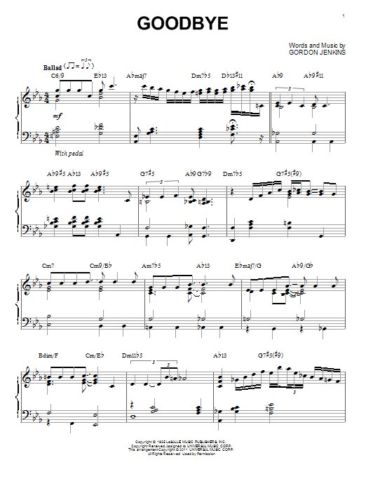 Bill Evans Goodbye [Jazz version] (arr. Brent Edstrom) Sheet Music Notes & Chords for Piano - Download or Print PDF