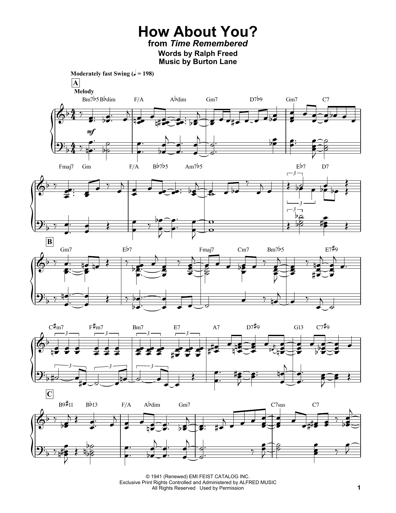 Bill Evans How About You? Sheet Music Notes & Chords for Piano Solo - Download or Print PDF