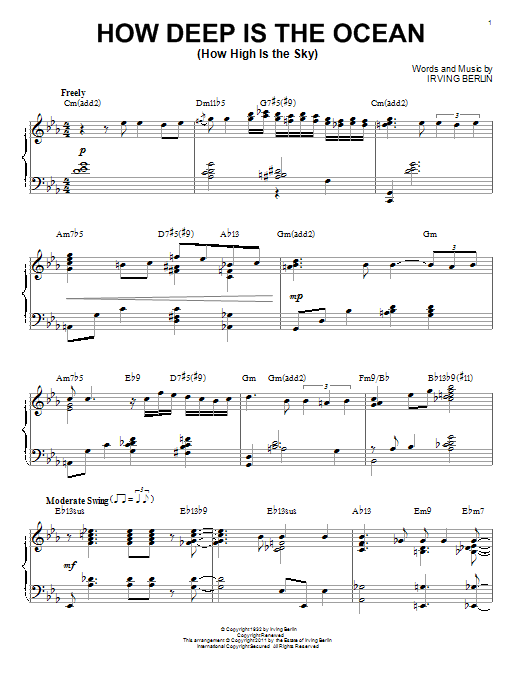 Bill Evans How Deep Is The Ocean (How High Is The Sky) [Jazz version] (arr. Brent Edstrom) Sheet Music Notes & Chords for Piano - Download or Print PDF