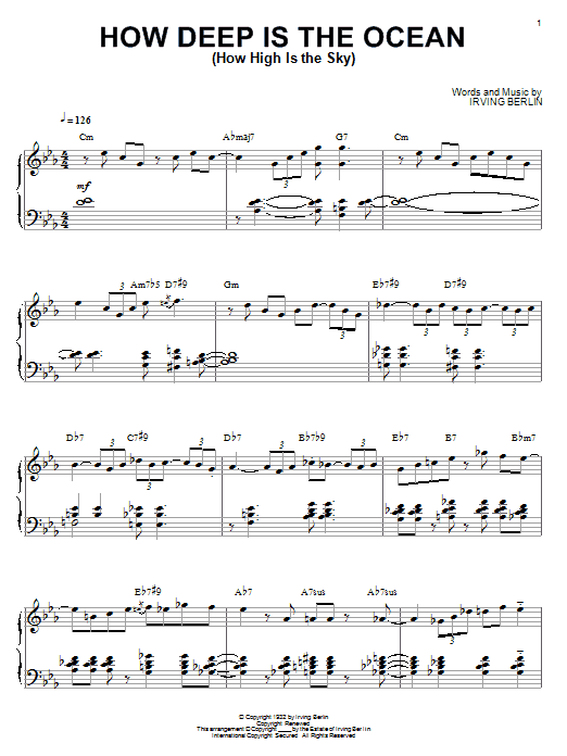 Bill Evans How Deep Is The Ocean (How High Is The Sky) Sheet Music Notes & Chords for Piano Solo - Download or Print PDF