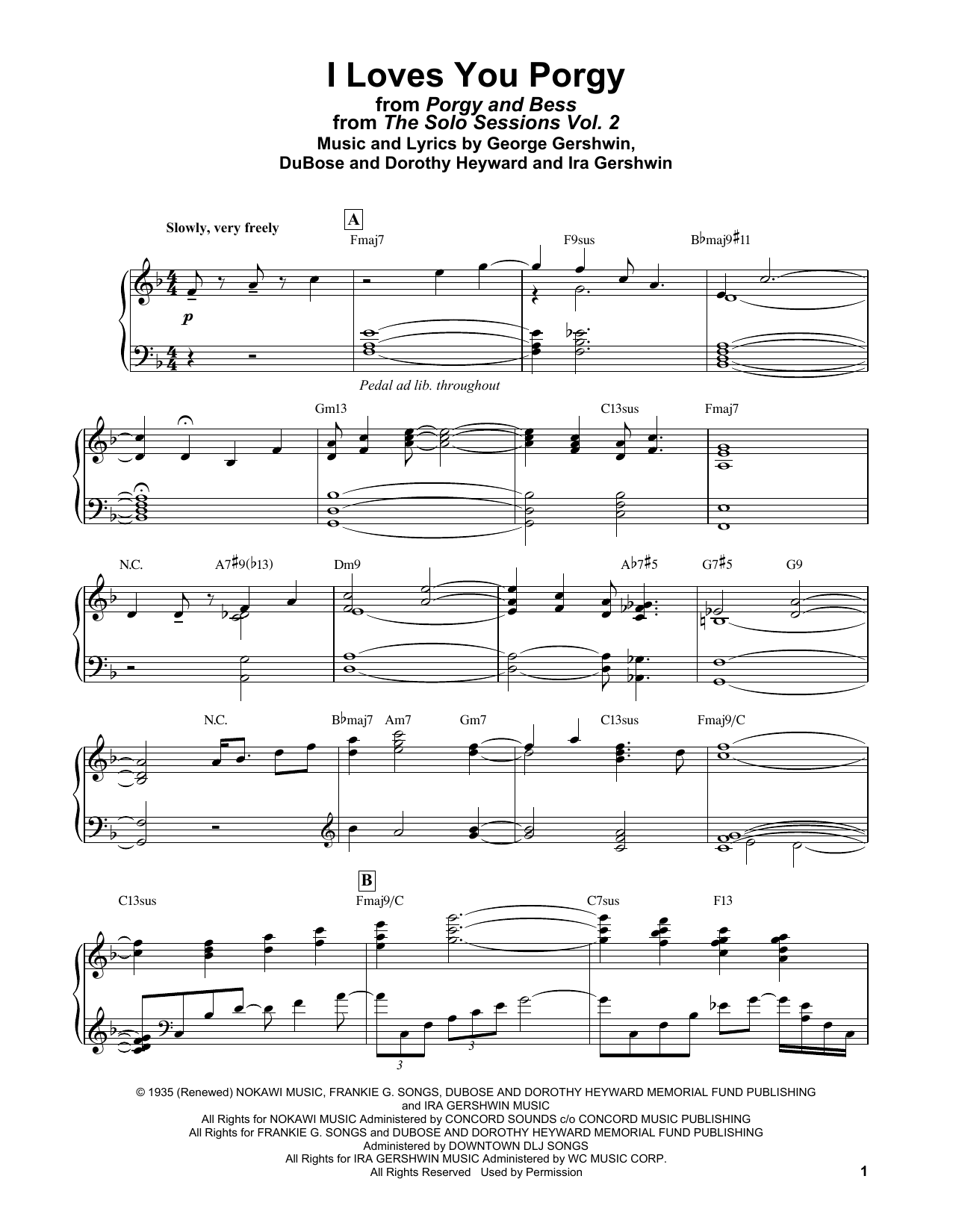 Bill Evans I Loves You, Porgy (from Porgy and Bess) Sheet Music Notes & Chords for Piano Solo - Download or Print PDF