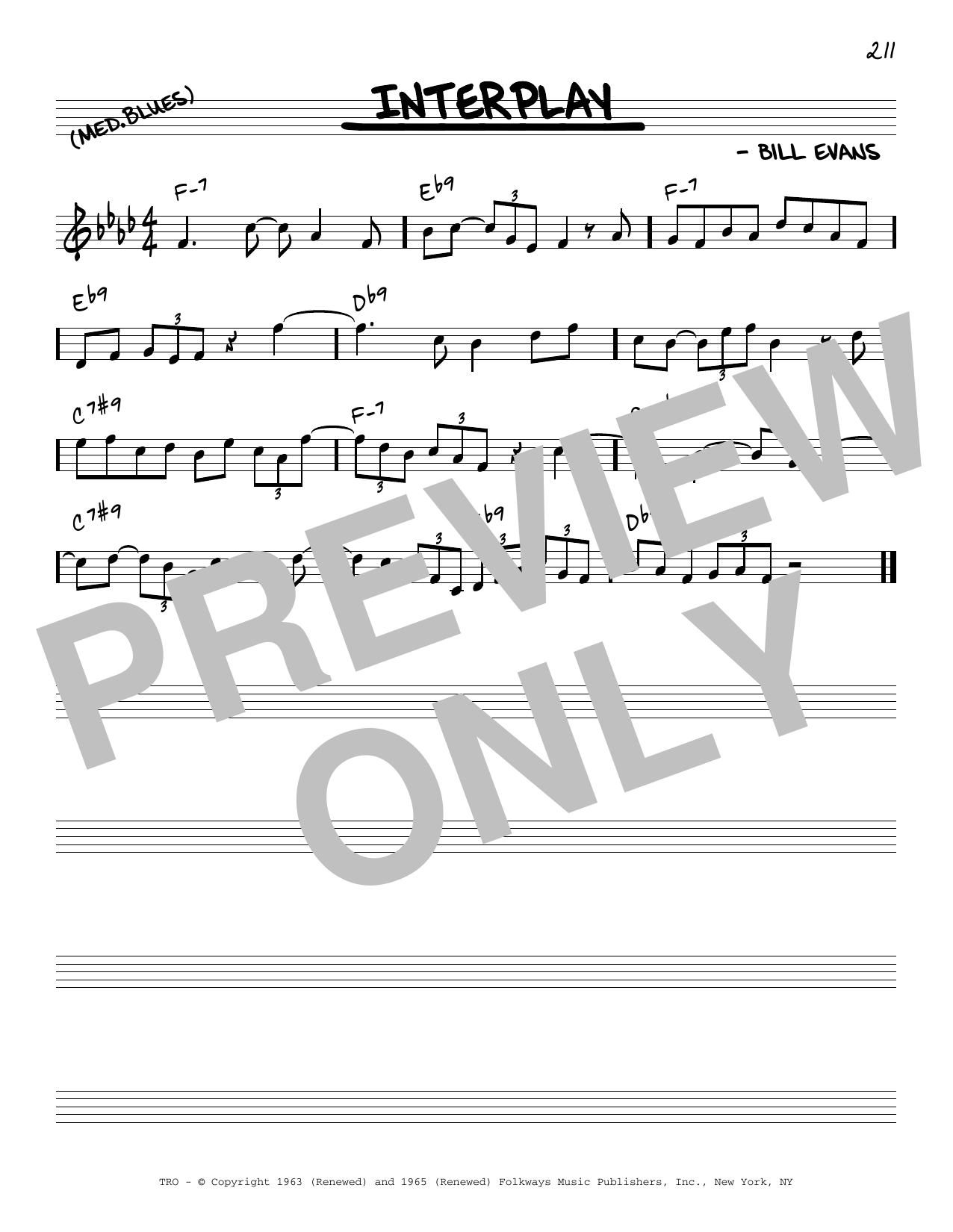 Bill Evans Interplay [Reharmonized version] (arr. Jack Grassel) Sheet Music Notes & Chords for Real Book – Melody & Chords - Download or Print PDF