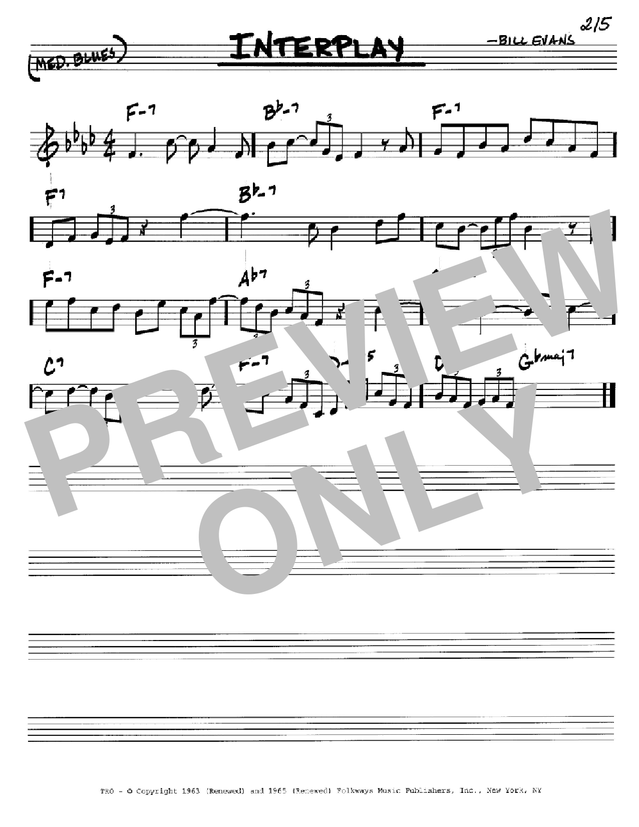 Bill Evans Interplay Sheet Music Notes & Chords for Real Book – Melody & Chords - Download or Print PDF