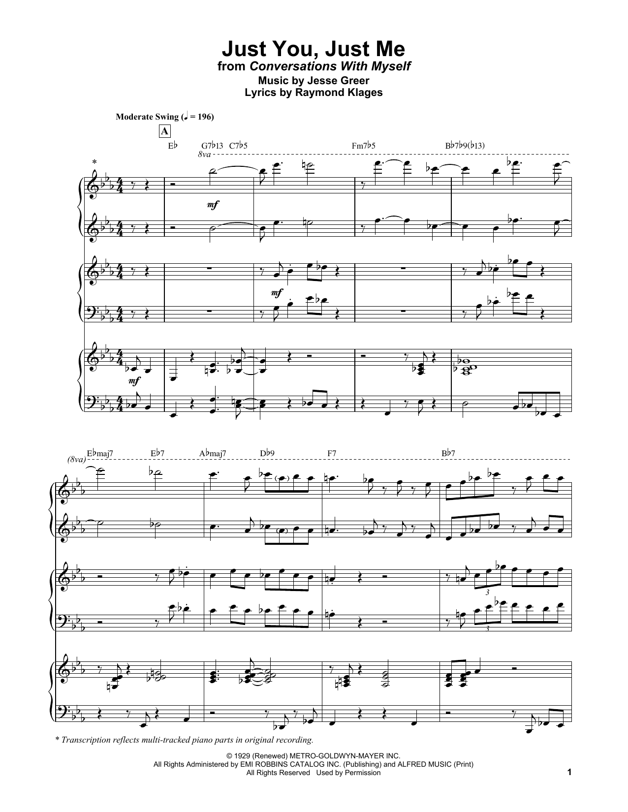 Bill Evans Just You, Just Me Sheet Music Notes & Chords for Piano Solo - Download or Print PDF