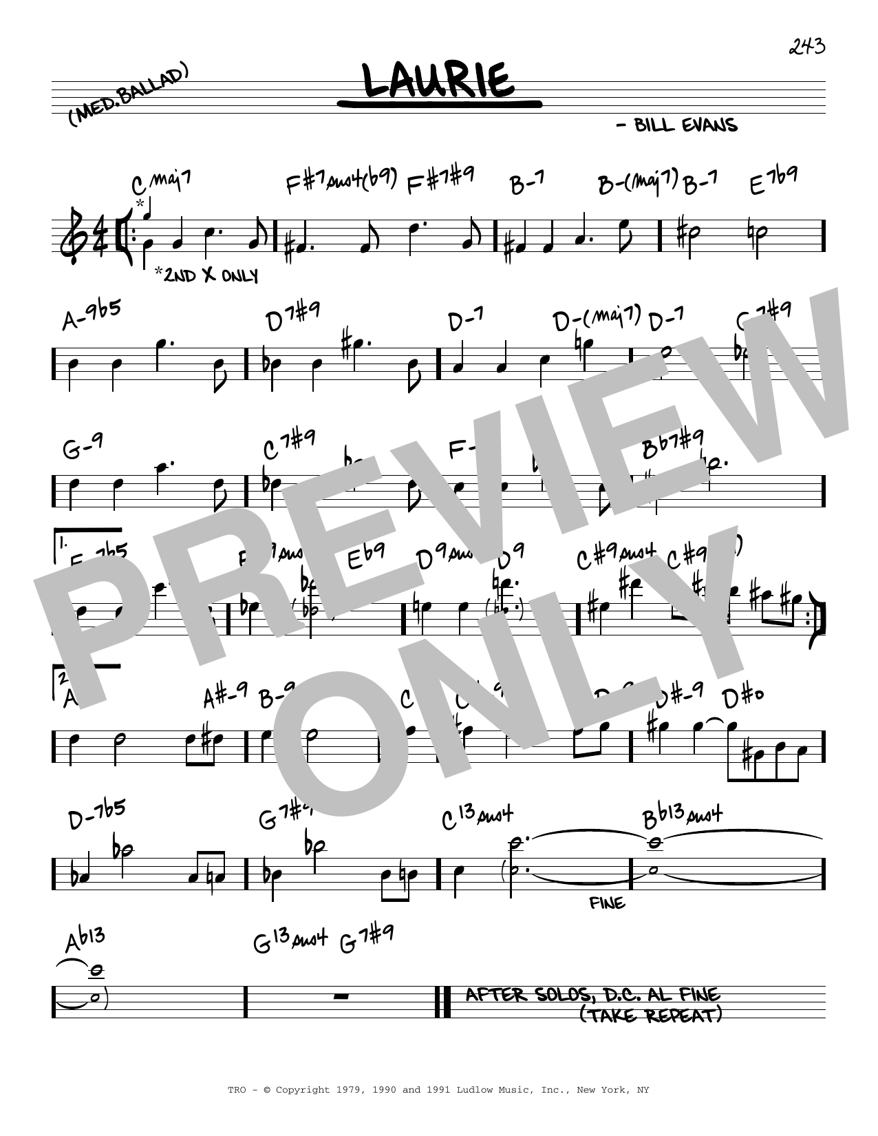 Bill Evans Laurie Sheet Music Notes & Chords for Real Book – Melody & Chords - Download or Print PDF