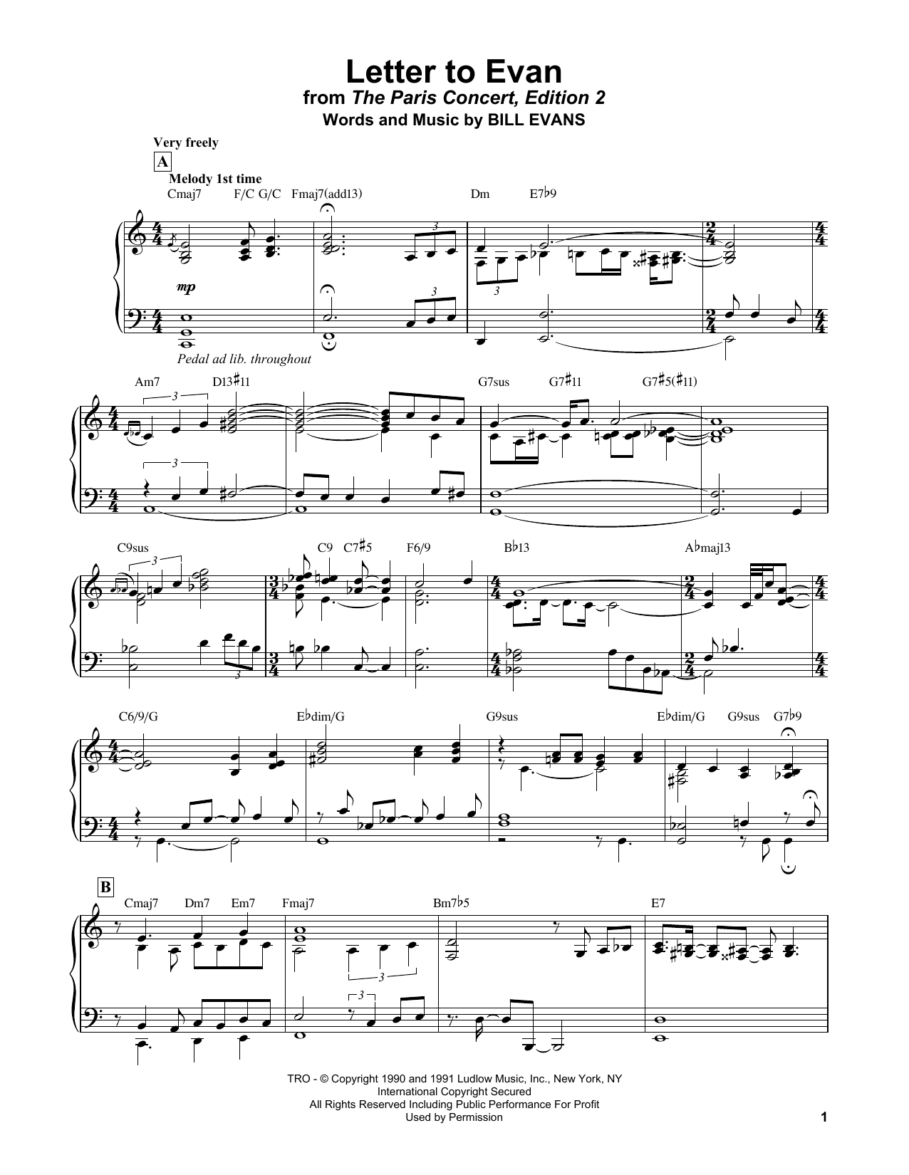 Bill Evans Letter To Evan Sheet Music Notes & Chords for Real Book – Melody & Chords - Download or Print PDF