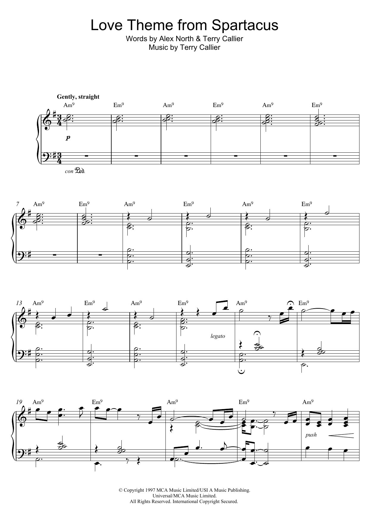 Bill Evans Love Theme From Spartacus Sheet Music Notes & Chords for Piano - Download or Print PDF