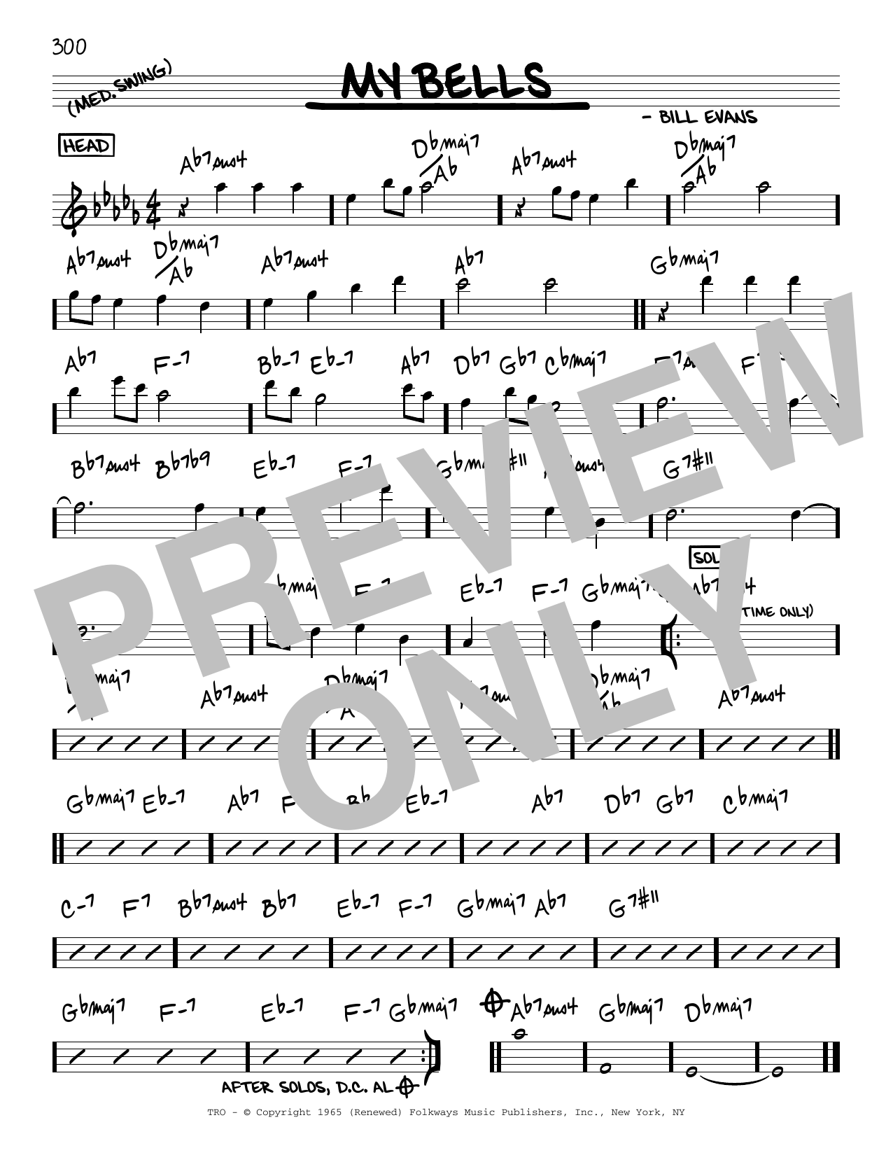 Bill Evans My Bells Sheet Music Notes & Chords for Real Book – Melody & Chords - Download or Print PDF