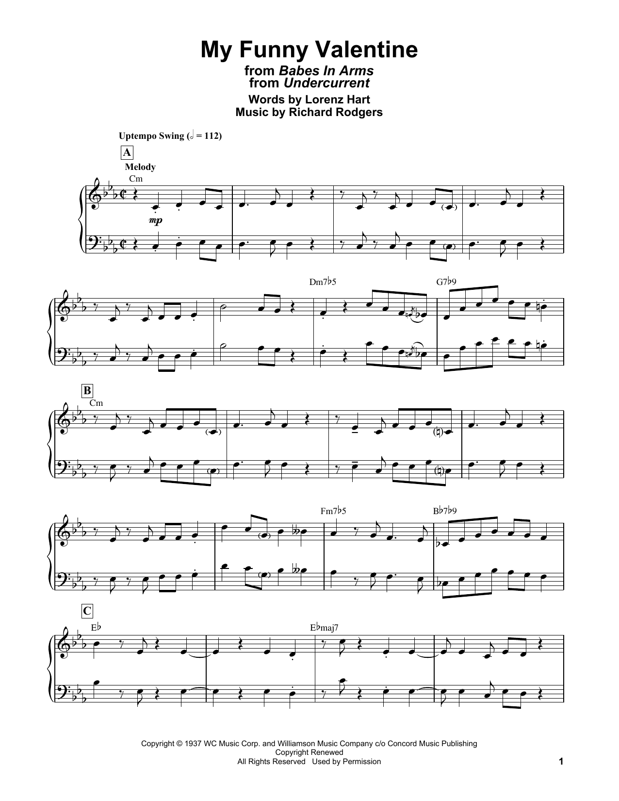 Bill Evans My Funny Valentine (from Babes In Arms) Sheet Music Notes & Chords for Piano Solo - Download or Print PDF