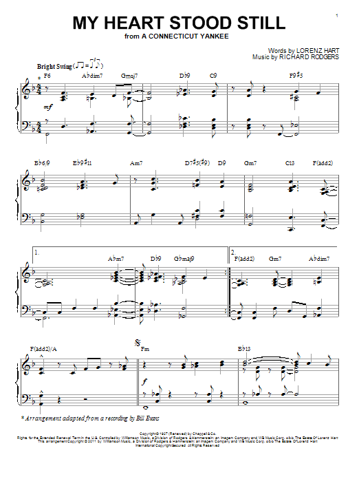 Bill Evans My Heart Stood Still [Jazz version] (arr. Brent Edstrom) Sheet Music Notes & Chords for Piano - Download or Print PDF