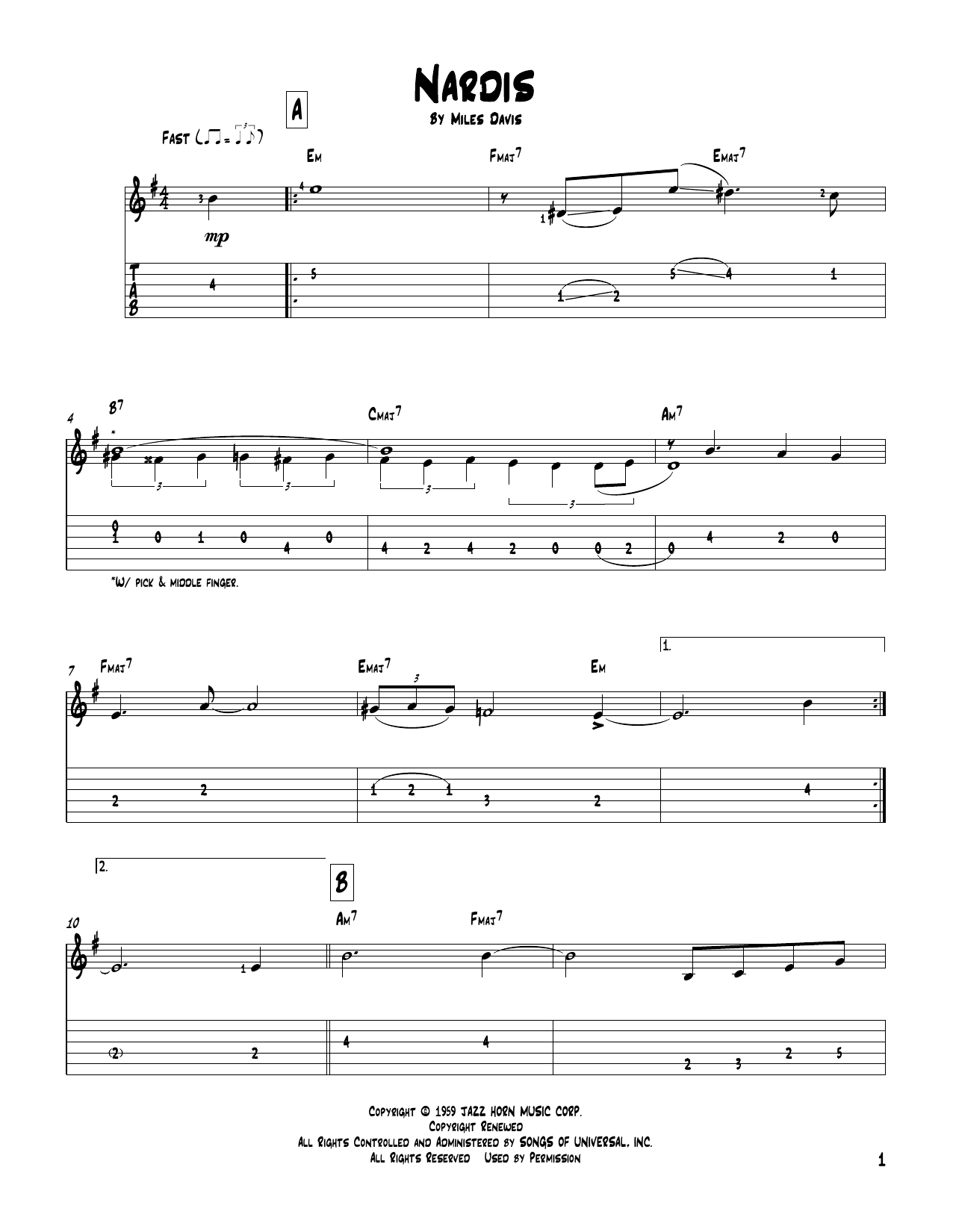 Bill Evans Nardis Sheet Music Notes & Chords for Guitar Tab - Download or Print PDF