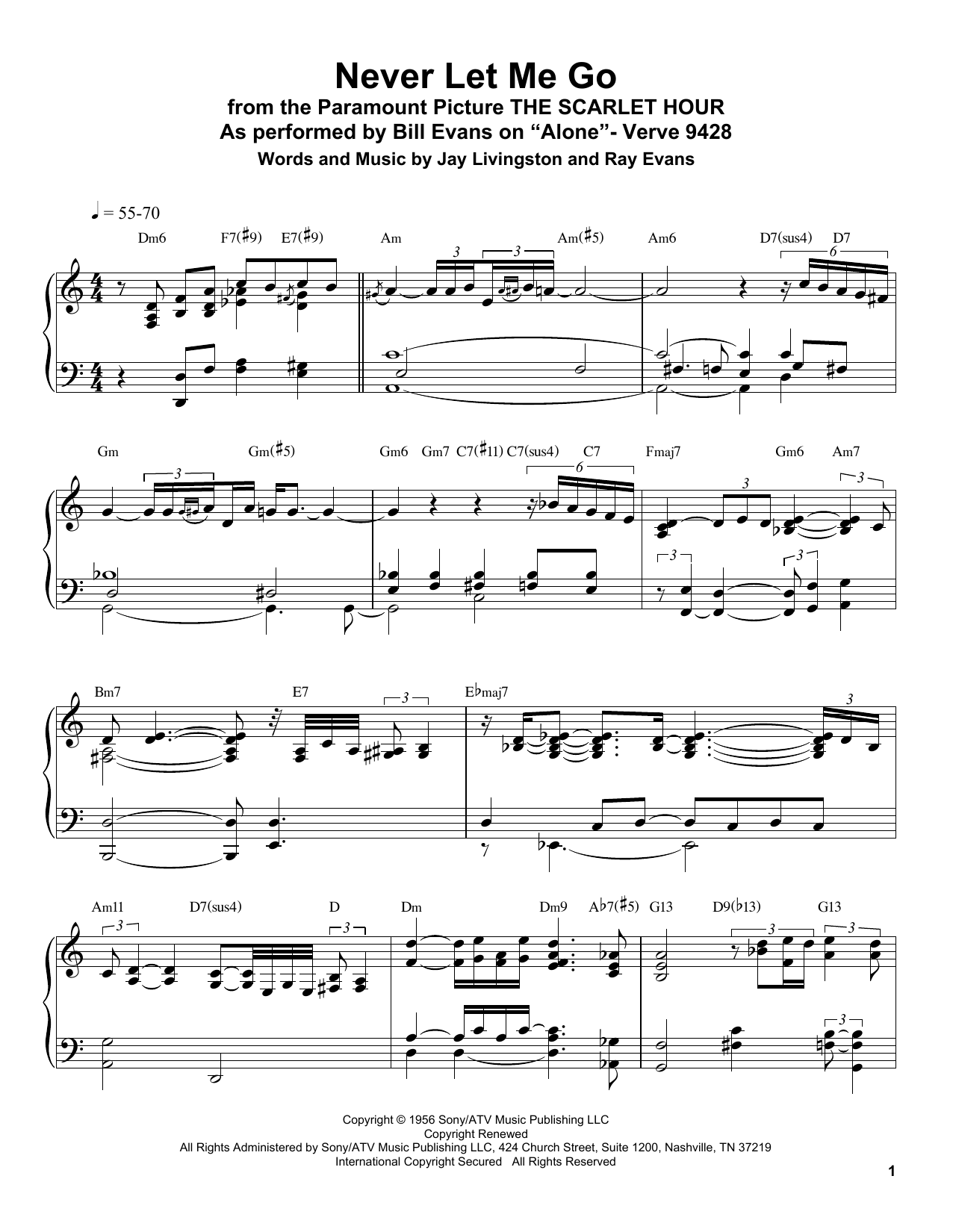 Bill Evans Never Let Me Go Sheet Music Notes & Chords for Piano Transcription - Download or Print PDF