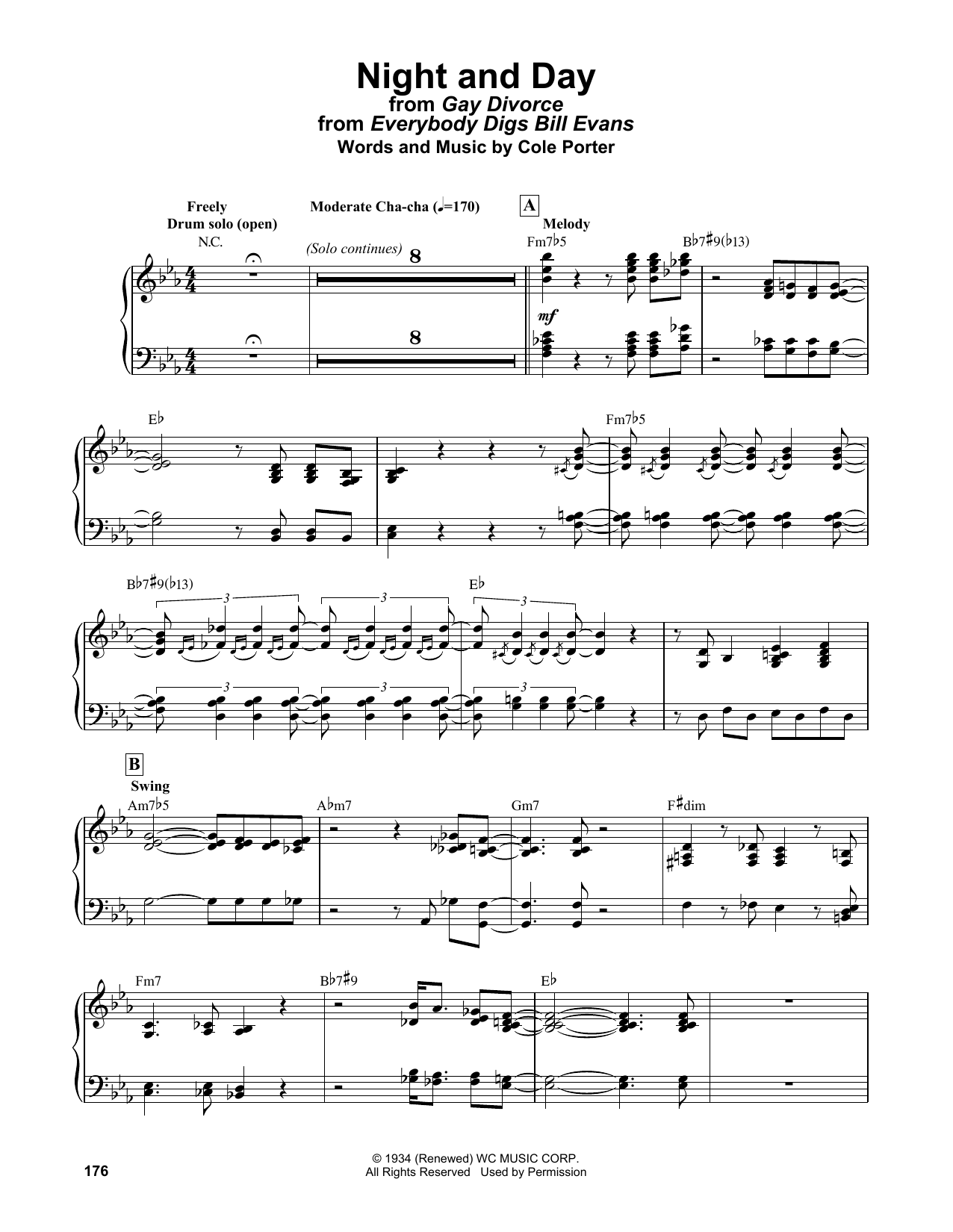 Bill Evans Night And Day (from Gay Divorce) Sheet Music Notes & Chords for Piano Solo - Download or Print PDF
