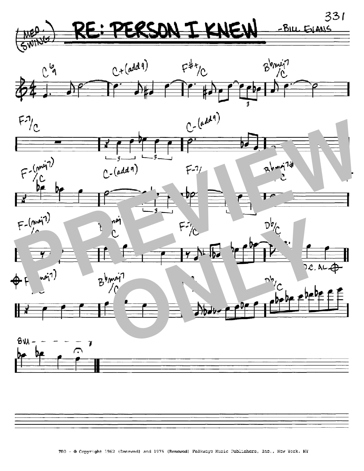 Bill Evans Re: Person I Knew Sheet Music Notes & Chords for Piano Solo - Download or Print PDF
