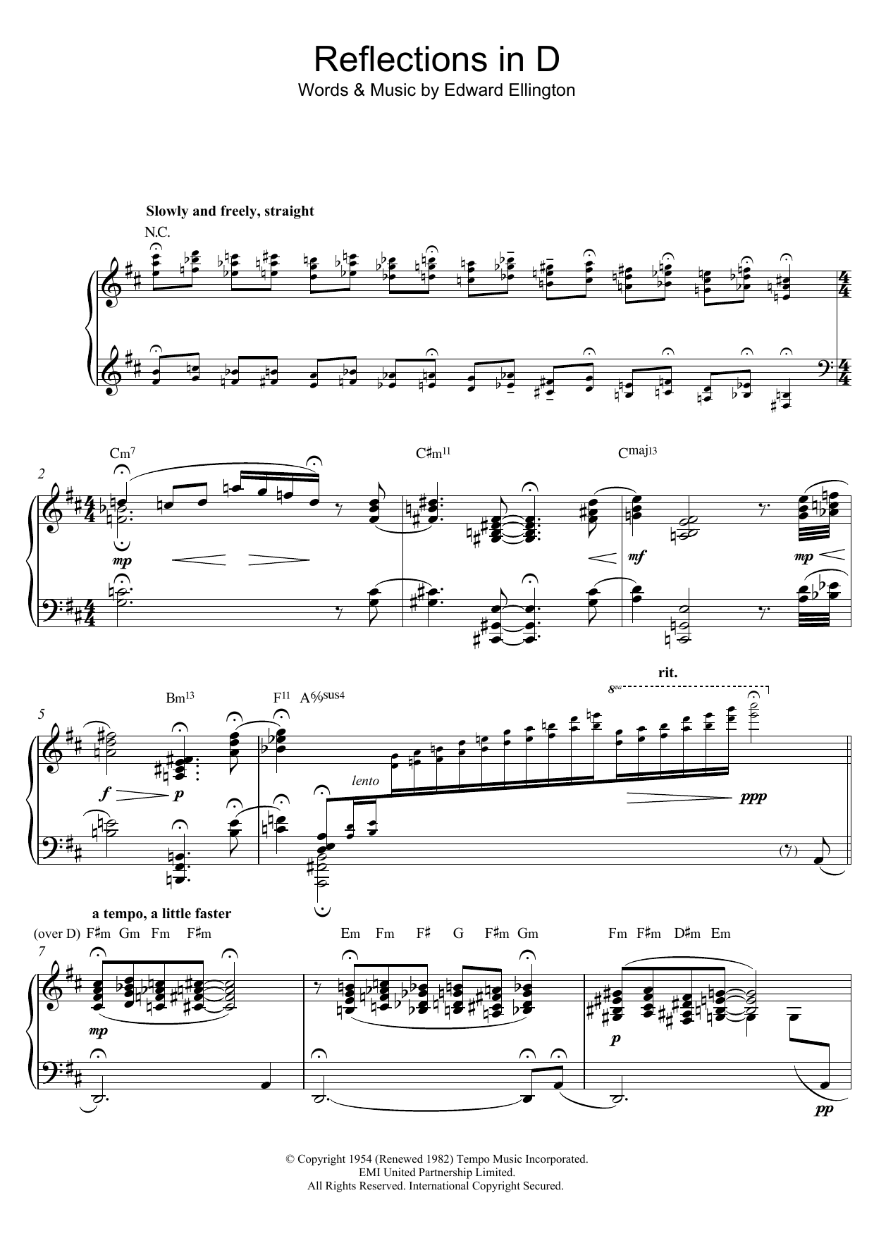 Bill Evans Reflections In D Sheet Music Notes & Chords for Piano - Download or Print PDF