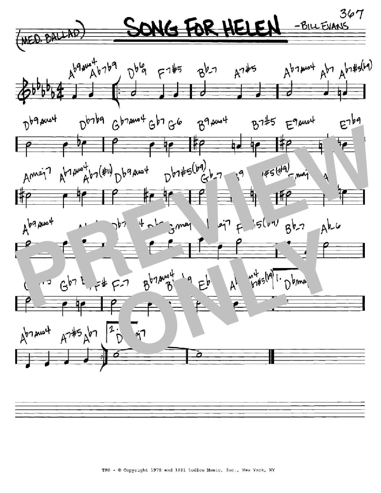Bill Evans Song For Helen Sheet Music Notes & Chords for Real Book – Melody & Chords - Download or Print PDF