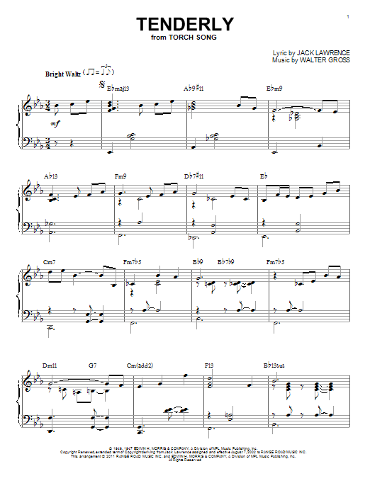 Bill Evans Tenderly [Jazz version] (arr. Brent Edstrom) Sheet Music Notes & Chords for Piano - Download or Print PDF
