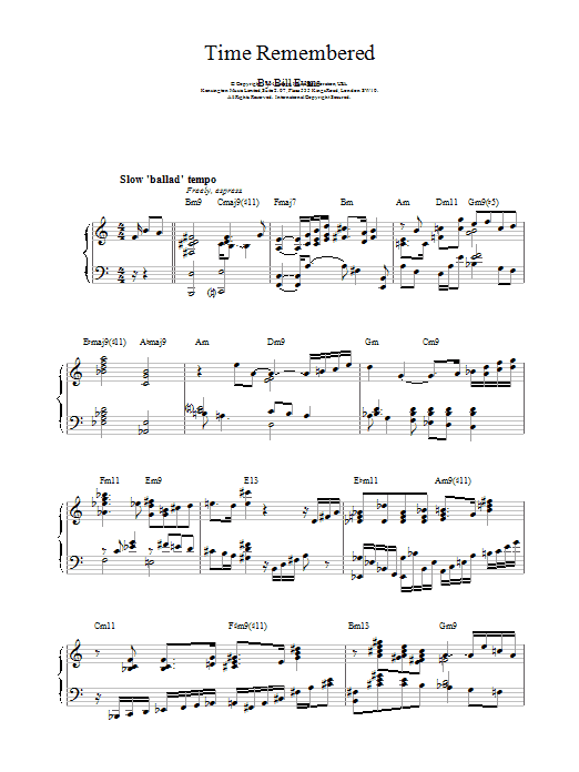 Bill Evans Time Remembered Sheet Music Notes & Chords for Piano - Download or Print PDF
