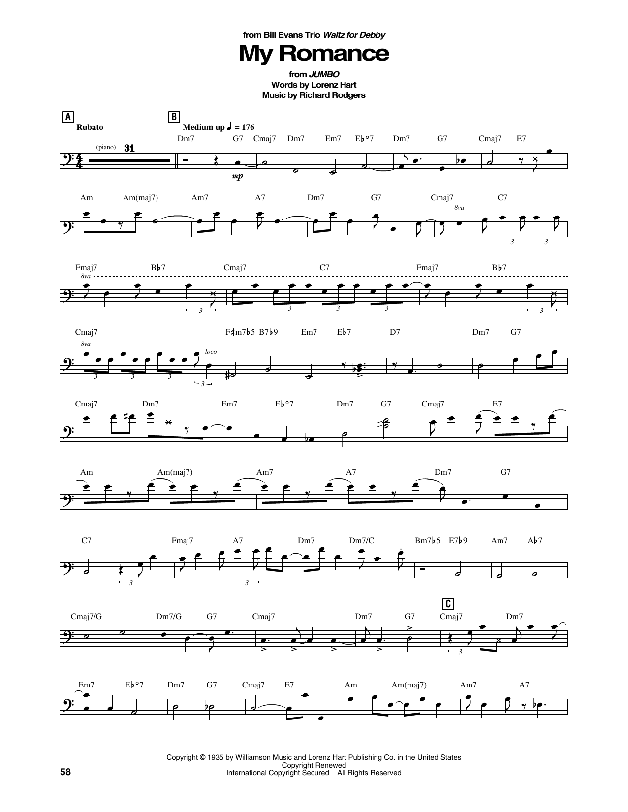 Bill Evans Trio My Romance Sheet Music Notes & Chords for String Bass Transcription - Download or Print PDF