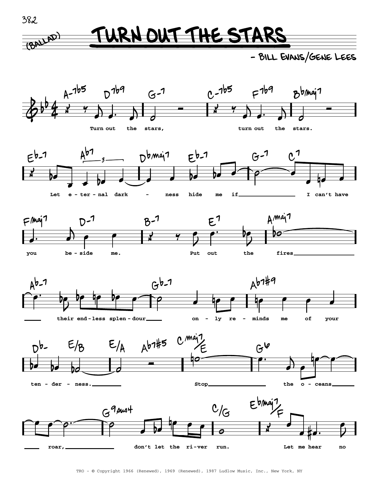 Bill Evans Turn Out The Stars (High Voice) Sheet Music Notes & Chords for Real Book – Melody, Lyrics & Chords - Download or Print PDF