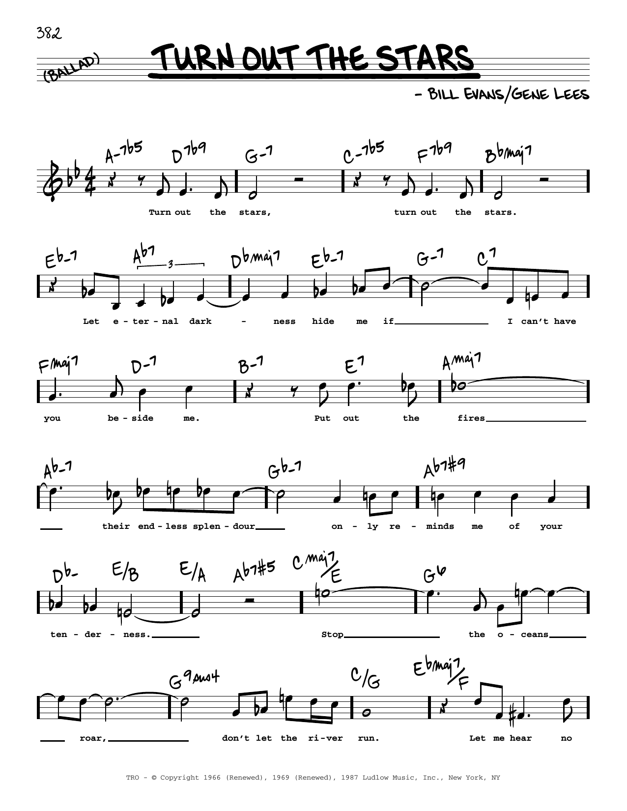 Bill Evans Turn Out The Stars (Low Voice) Sheet Music Notes & Chords for Real Book – Melody, Lyrics & Chords - Download or Print PDF Bill Evans Turn Out The Stars (Low Voice) Sheet Music Notes & Chords for Real Book – Melody, Lyrics & Chords - Download or Print PDF