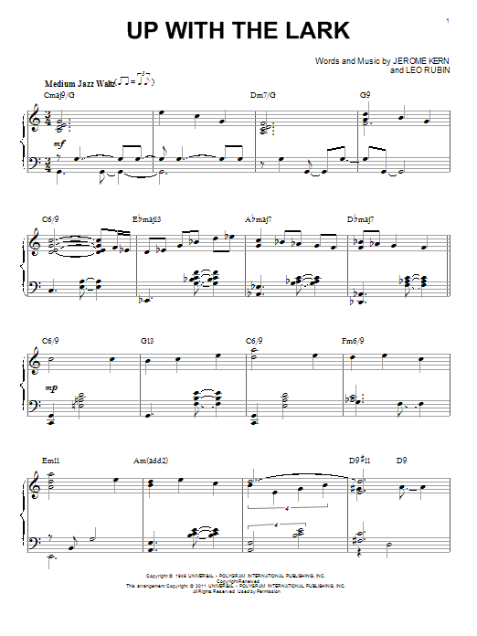 Bill Evans Up With The Lark [Jazz version] (arr. Brent Edstrom) Sheet Music Notes & Chords for Piano - Download or Print PDF