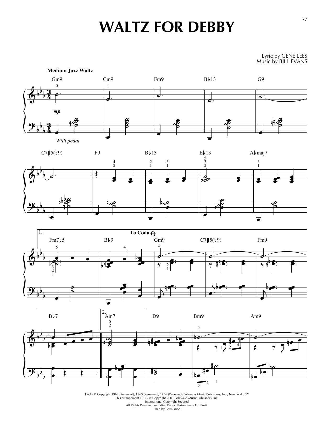 Bill Evans Waltz For Debby (arr. Brent Edstrom) [Jazz version] Sheet Music Notes & Chords for Piano Solo - Download or Print PDF