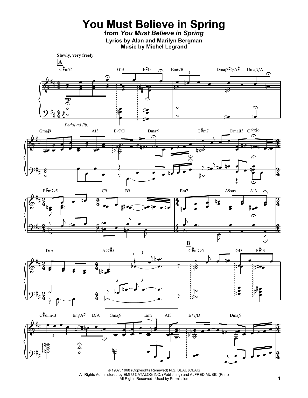 Bill Evans You Must Believe In Spring Sheet Music Notes & Chords for Piano Solo - Download or Print PDF