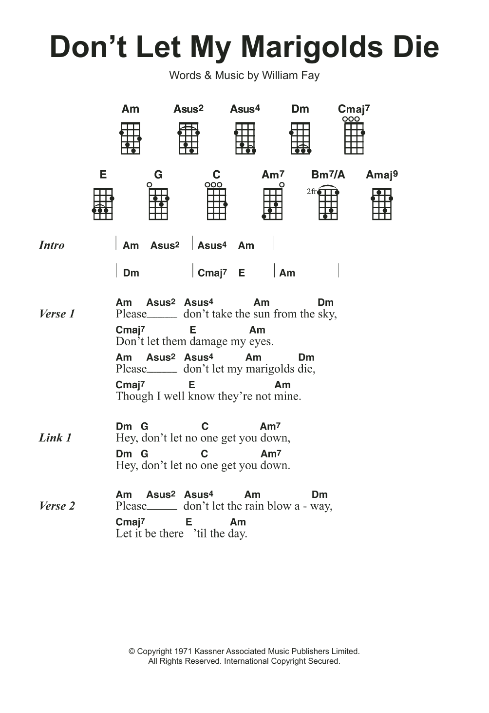 Bill Fay Don't Let My Marigolds Die Sheet Music Notes & Chords for Ukulele - Download or Print PDF